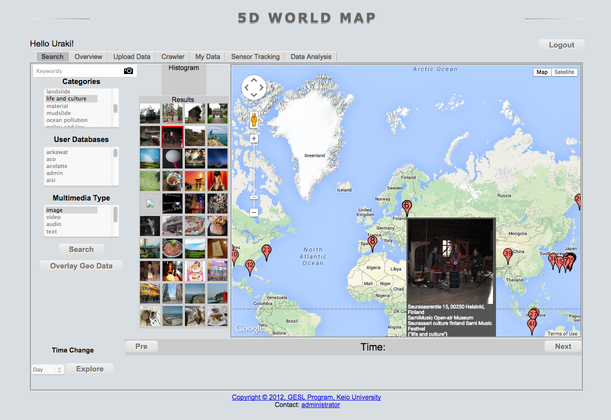 図10 　5D世界地図による文化財マルチメディア特徴量の時空間的分析・可視化の実装 (3)