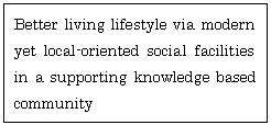 eLXg {bNX: Better living lifestyle via modern yet local-oriented social facilities in a supporting knowledge based community