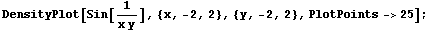 DensityPlot[Sin[1/(x y)], {x, -2, 2}, {y, -2, 2}, PlotPoints->25] ;